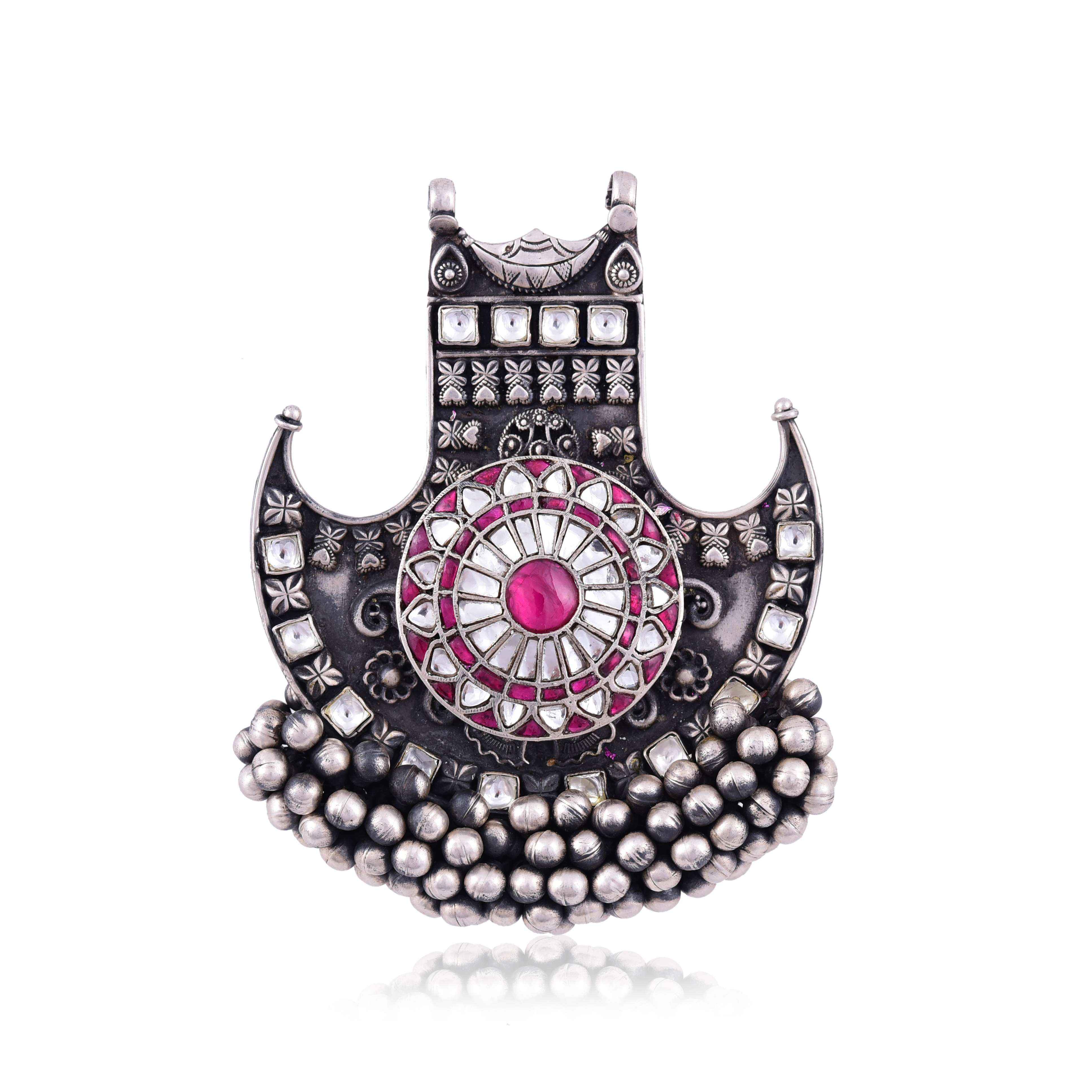 925-silver-oxidised-kundan-pendant-sku-5782